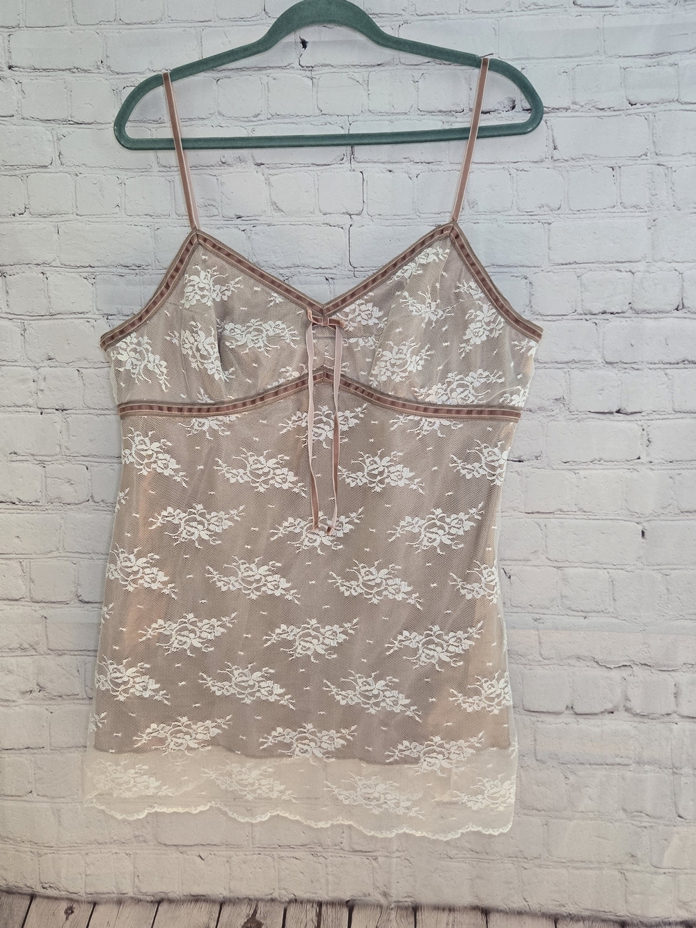 George Sheer Lace Cami in Parchment/Taupe and White
